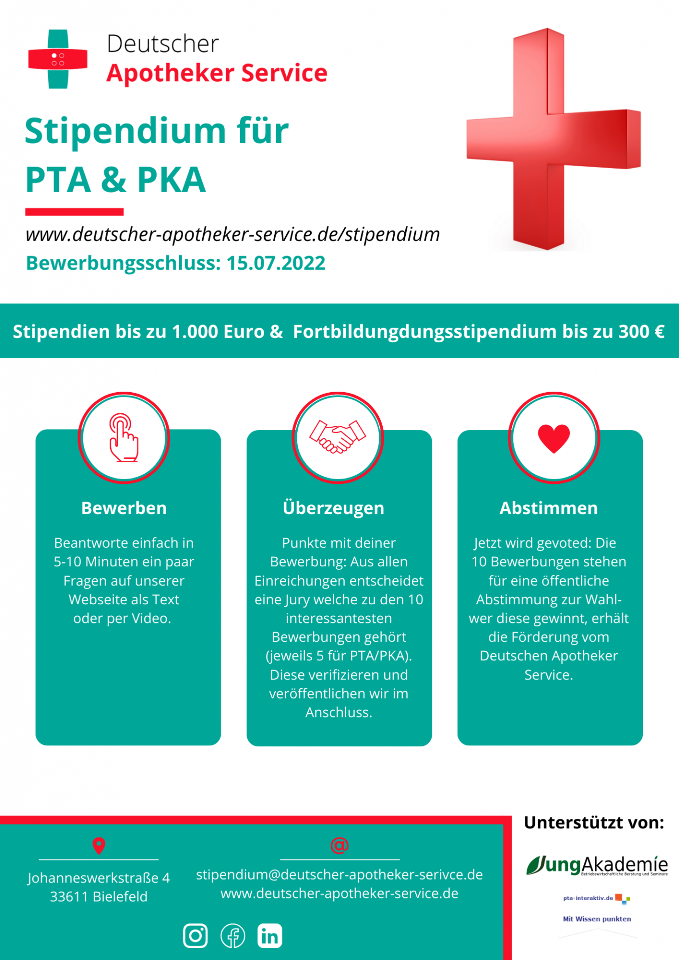 Übersicht zum Ablauf des Stipendiums für PTA und PKA.